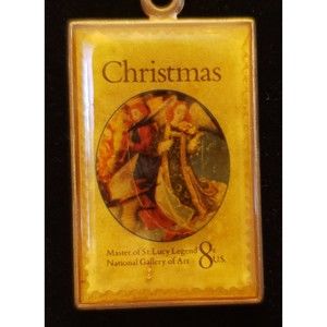 Vtg Antaya Christmas Stamp Pendant Necklace Jewelry Master of St. Lucy Legend